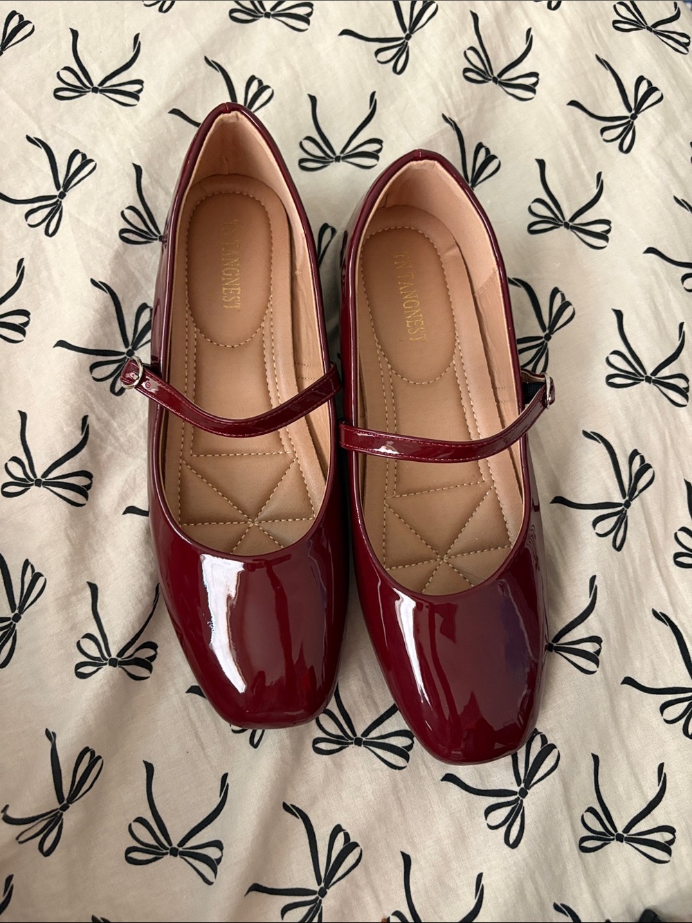 Burgundy Mary Jane Flats with Cushioned Insole